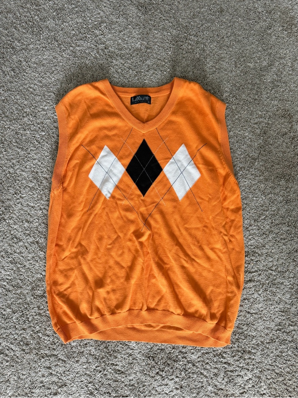 Laval Orange Argyle V-Neck Sweater Vest